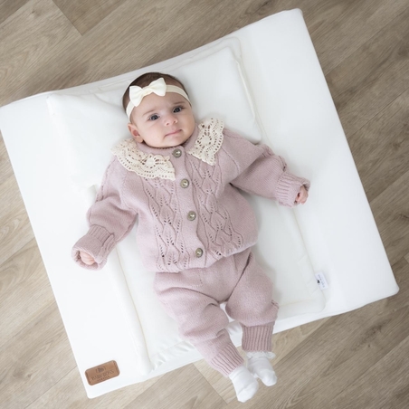 חליפת סריג חורפית תחרה - ורוד