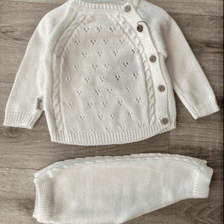 סט סרוג  - דגם לב - שמנת