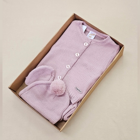 מארז סט סרוג 3 חלקים - לבן/מוקה/ורוד/ירוק