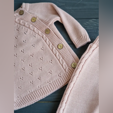 סט סרוג  - דגם לב - ורוד פודרה