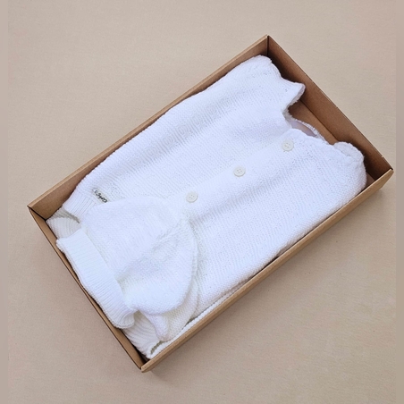 מארז סט סרוג+כובע 0-3 - לבן