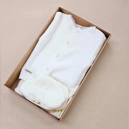 מארז סט סרוג+כובע 0-3 - שמנת