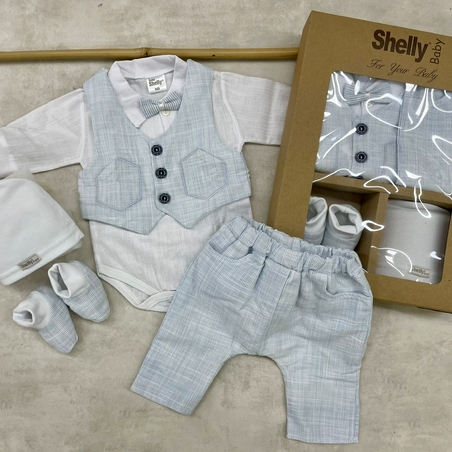 חליפת ברית - ווסט תכלת פסים