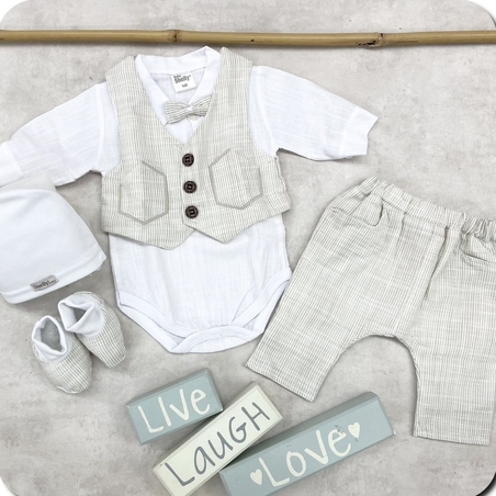 חליפת ברית - ווסט שמנת פסים