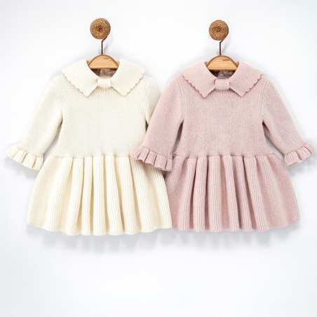 שמלה סרוגה - דגם מילה - שמנת