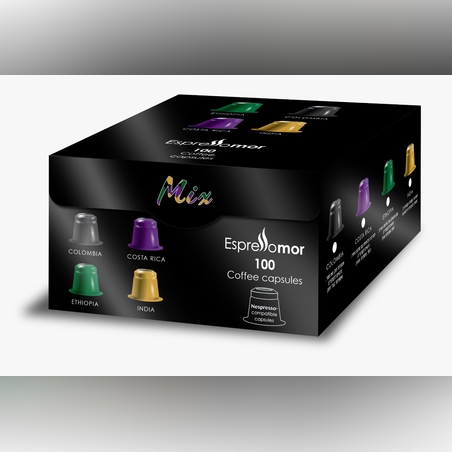 מארז של 100 קפסולות מיקס EspressoMor תואמות נספרסו