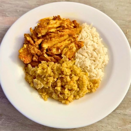 שווארמה, עדשים ואורז בסמטי