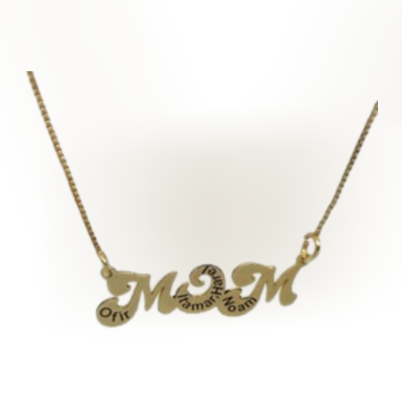 שרשרת זהב 14k MOM עם שמות הילדים בעיצוב מיוחד