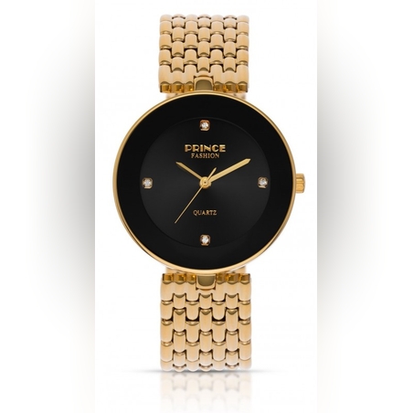 שעון PRINCE לאישה מוזהב עם רקע שחור