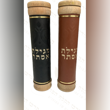 בית מגילה עץ בשילוב עור שחור גדול
