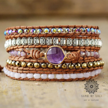 צמיד עטיפה עם אבני פלואוריט טבעי ואמטיסט