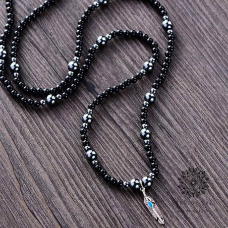 שרשרת גותית לגבר עם אבני אוניקס והמטייט ותליון עלה בעבודת יד – תכשיט ייחודי