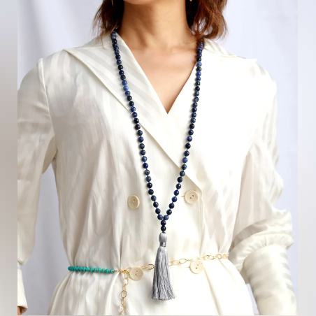 שרשרת סודלייט טבעית עם 108 חרוזים מלוטשים וגדיל רך – בעבודת יד