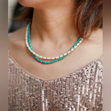Ocean Line – שרשרת אבני גליל טורקיז/הולווייט