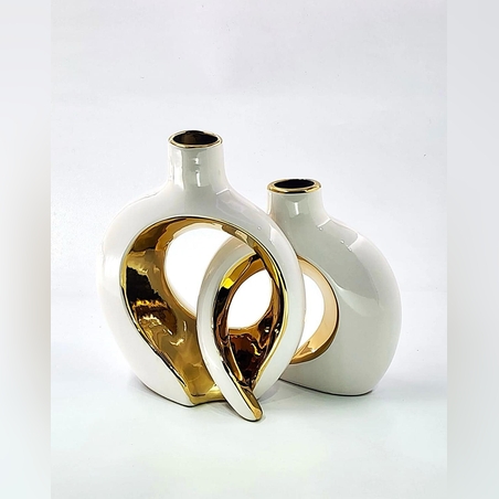 אגרטל משולב לבן זהב