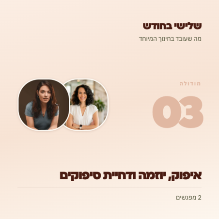 שלישי בחודש: מודולה 03- איפוק, יוזמה ודחיית סיפוקים