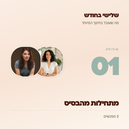 שלישי בחודש: מודולה 01 - מתחילות מהבסיס