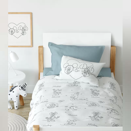 סט מצעים למיטה יחיד 100% כותנה פלנל מיקי ומיני מאוס סקיצ’ 90/200