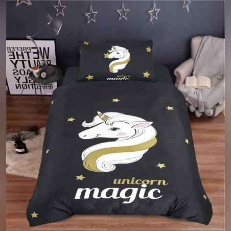 מצעי חד קרן כוכבים שחור 120/200