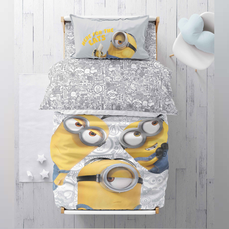 סט מצעים למיטה יחיד מיניונים דגם מוסקטרים 90/200