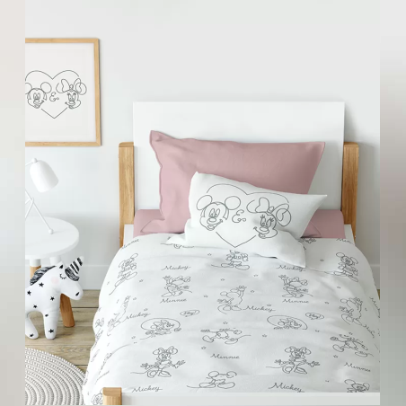 סט מצעים למיטה יחיד 100% כותנה פלנל מיני ומיקי מאוס סקיצ’ ורד 90/200
