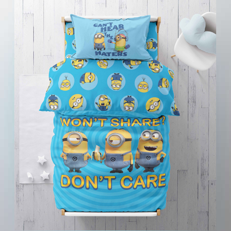 סט מצעים למיטה יחיד מיניונים דגם לא איכפת 90/200