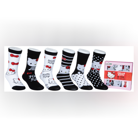 גרבי הלו קיטי כותנה מעוצבים לילדים, 6 זוגות מידת one size שמתאימה למידות 24-34