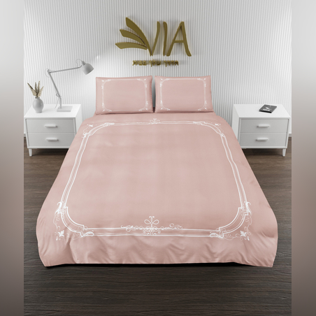 סט מצעים למיטה זוגית רחבה ורד פס לבן זויה 180/200