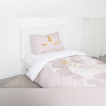 סט מצעים למיטה יחיד 100% כותנה לילדים חד קרן 90/200