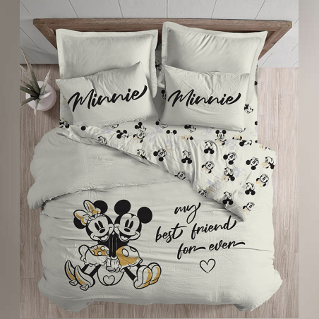 סט מצעים פלנל 100% כותנה למיטה זוגית מיקי ומיני מאוס דגם לנצח 160/200
