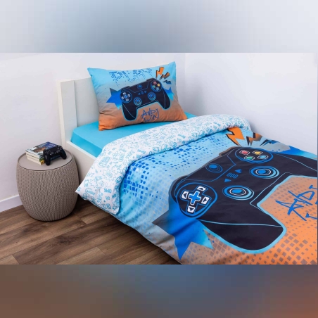 סט מצעים למיטה יחיד 100% כותנה גיימבוי כחול 90/200