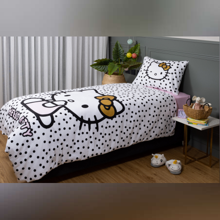 סט מצעים הלו קיטי 100% כותנה למיטה וחצי 120/200