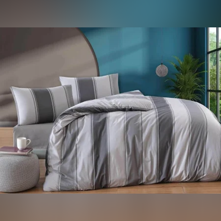 סט מצעים למיטה זוגית רחבה דגם אפור פסים 200/220