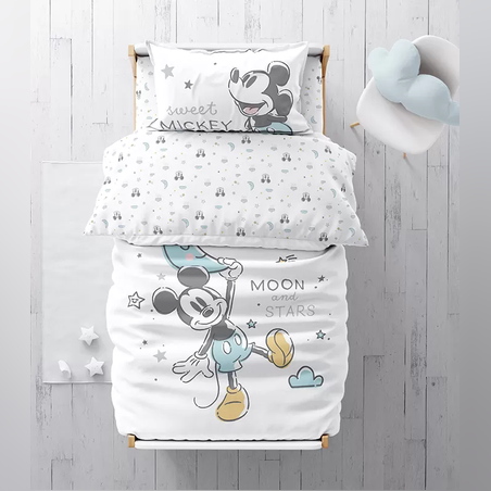 סט מצעים 100% כותנה מיקי מאוס למיטה מעבר/ תינוק ירח 70/130