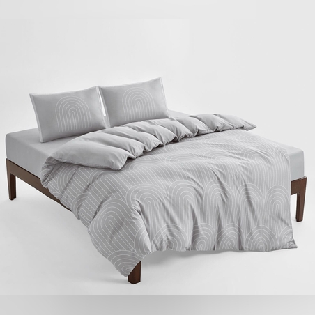 מצעים למיטה זוגית 100% כותנה קשת אפור ופסים לבן 160/200