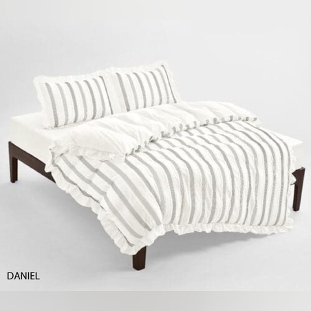 סט מצעים למיטה זוגית 100% כותנה סאטן 200 חוט דגם מלמלה לבן ופס שחור