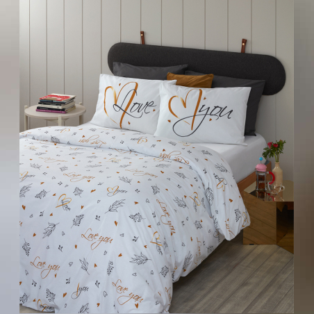 סט מצעים למיטה זוגית 100% כותנה לב זהב 160/200