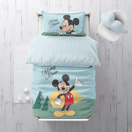 סט מצעים 100% כותנה מיקי מאוס למיטה מעבר /תינוק מיקי פסים 70/130