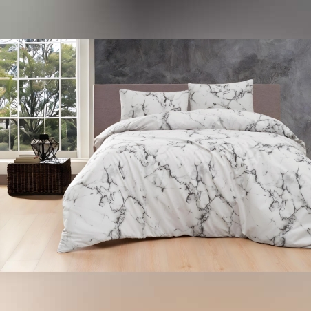 סט מצעים 100% כותנה דגם שיש אפור בהיר למיטה 5 חלקים