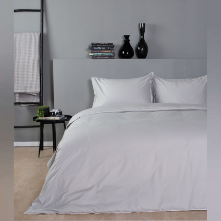 מצעים למיטה זוגית 100% כותנה פרקל דגם עומרי אפור בהיר