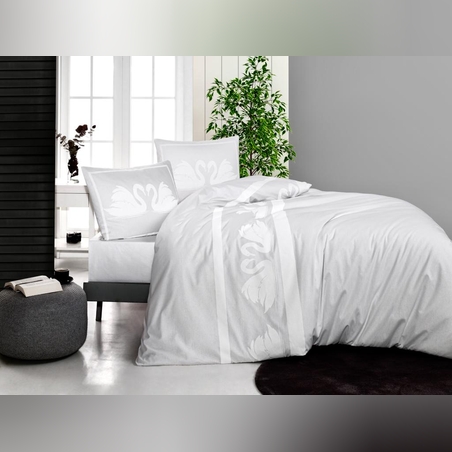 סט מצעים 100% כותנה ברבורים לבן למיטה זוגית 5 חלקים