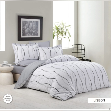 סט מצעים למיטה זוגית 100% כותנה סאטן 200 חוט דגם ליסבון 160/200