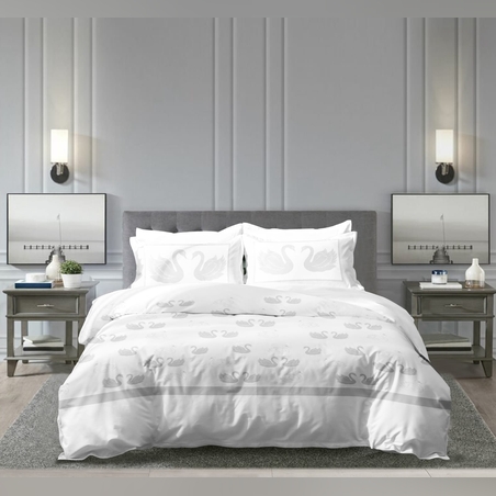 סט מצעים למיטה זוגית 100% כותנה סאטן 200 חוט דגם ברבורים 160/200