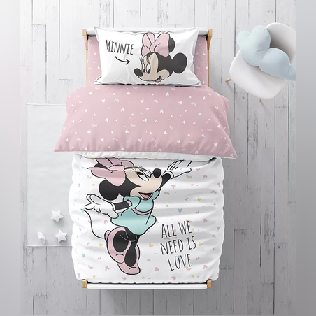 סט מצעים 100% כותנה מיני מאוס למיטה מעבר /תינוק מני אוהב 70/130