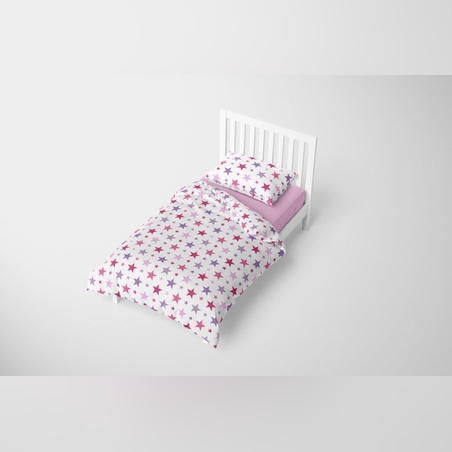 סט מצעים למיטת מעבר 100% כותנה כוכבים ורוד 70/130