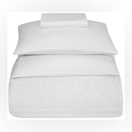 סט מצעים למיטה יחיד 100% כותנה לבבות לבנים 90/200