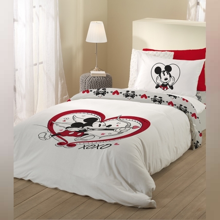סט מצעים למיטה יחיד מיקי מאוס לב 90/200