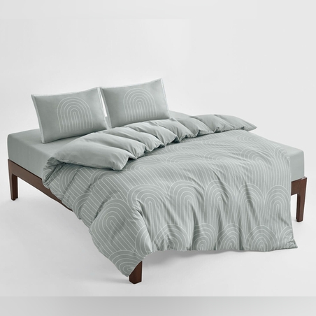 מצעים למיטה זוגית 100% כותנה קשת פיסטוק לבן  160/200