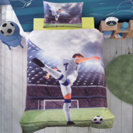 סט מצעים למיטה יחיד 100% כותנה לילדים דגם כדורגל GOOL90/200