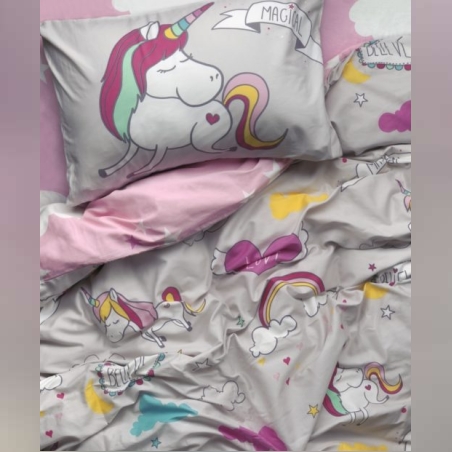סט מצעים למיטה יחיד 100% כותנה פלנל יוניקורן 90/200